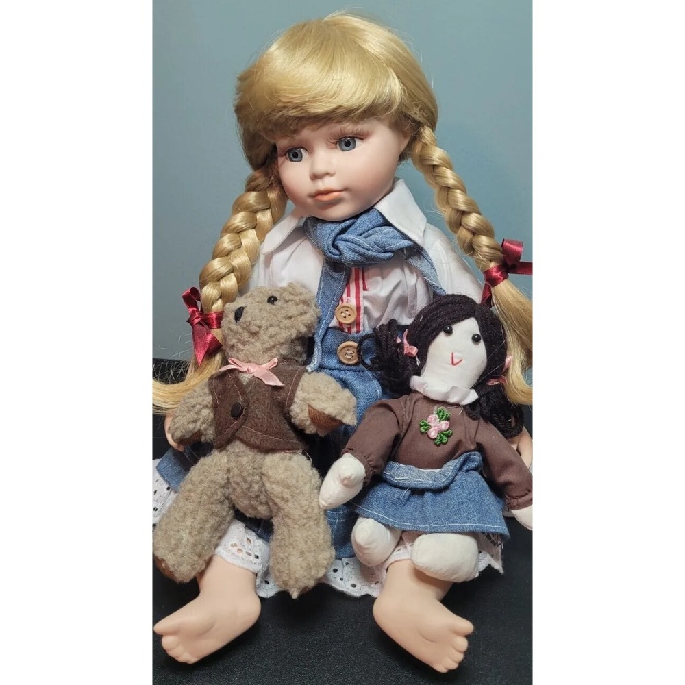 Emma Down By the River Doll W Teddy Bear & Porcelain Stuffed Heritage Collection